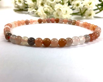 4mm Natural Peach Moonstone Bracelet, Healing Crystals Bracelet, Anxiety relief protection balancing stretchy bracelet for women