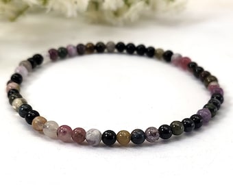 Natural Tourmaline Bracelet October Birthstone Handmade 4mm Round Bead Stretchy String Bracelet Protection Chakra Healing Crystal