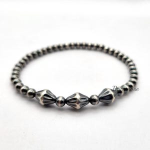 Oxidized 925 Sterling Silver Pearl Beaded Bracelet 4mm Round & Bicone Beads Custom Made USA image 1