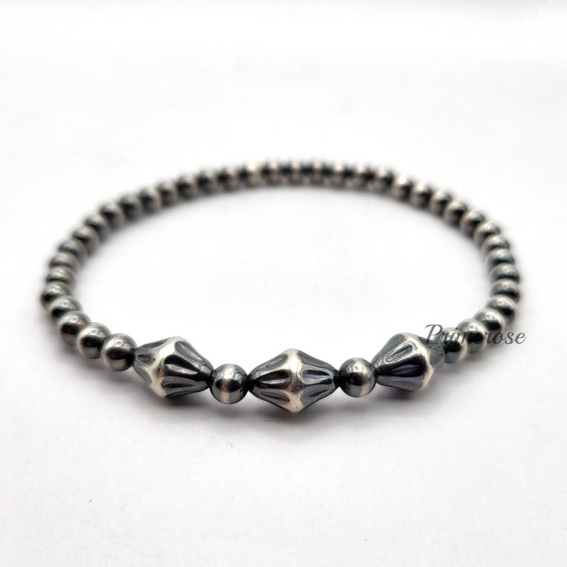 Oxidized 925 Sterling Silver Pearl Beaded Bracelet 4mm Round & Bicone Beads Custom Made USA image 1