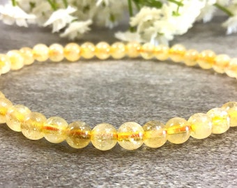 Handmade Natural Citrine Beaded Bracelet, 4mm Crystal Gemstone Stretch Jewelry