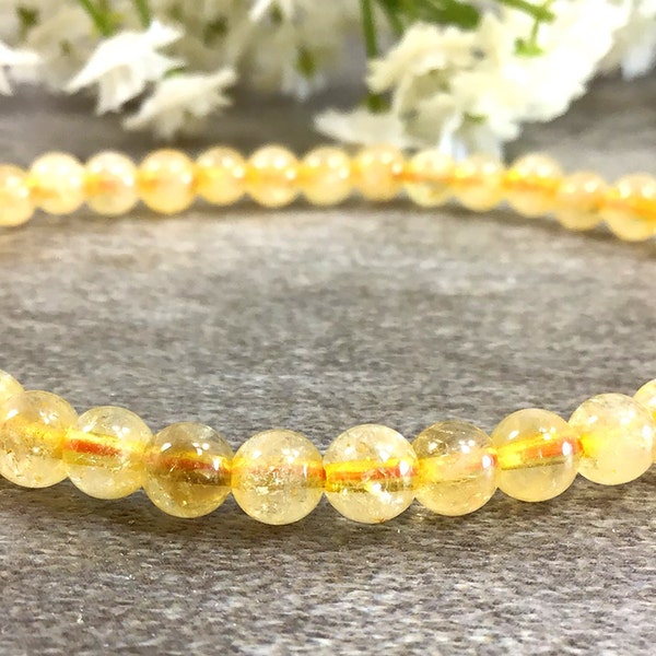 Natural Citrine Beaded Bracelet Handmade High Quality 4mm Stretch Crystals Gemstone Bracelet Summer Jewelry Holiday Gift