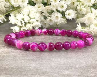 Pink Agate Beaded Bracelet Healing Balancing 6mm Stretchy Gemstone Bracelet Jewelry Holiday Gift For Women And Men