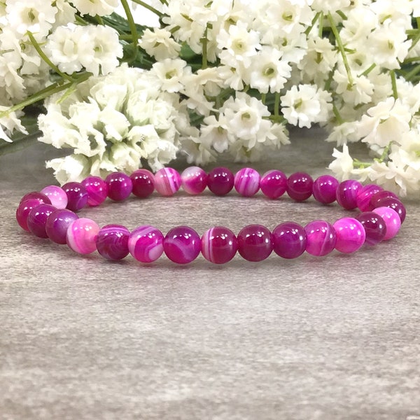 Pink Agate Beaded Bracelet Healing Balancing 6mm Stretchy Gemstone Bracelet Jewelry Holiday Gift For Women And Men