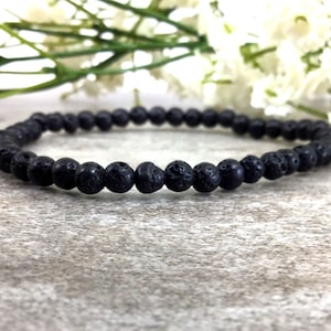 4mm Black Lava Stone Bracelet, Lava Diffuser Bracelet, Lava Beads Bracelet, Healing Protection Stretchy Bracelet Gift For Women And Men