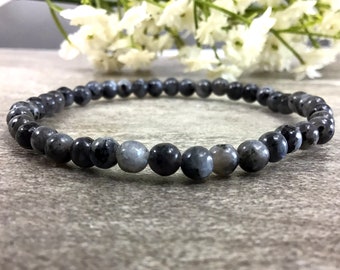 4mm Labradorite Bracelet For Men, Healing Crystal Bracelet,Anxiety relief protection calming balancing bracelet, Larvikite stretchy Bracelet