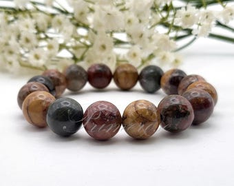 12mm Picasso Jasper Bracelet, Stretchy Gemstone Jewelry