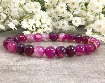 Handmade Pink Stripe Agate Bracelet, 8mm Healing Gemstone
