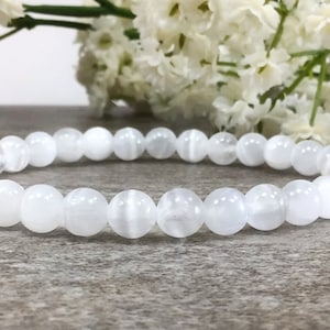 Natural Selenite Beaded Bracelet 6mm 100% natural Selenite Stone Healing Gemstone Stretchy String Bracelet Mothers Day Gift Gift for Her