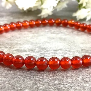 Natural Orange Red Carnelian Bracelet  Genuine Handmade 4mm Round Beads Stretch Bracelet For Women And Men