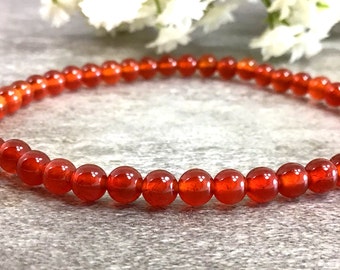 Natural Orange Red Carnelian Bracelet  Genuine Handmade 4mm Round Beads Stretch Bracelet For Women And Men
