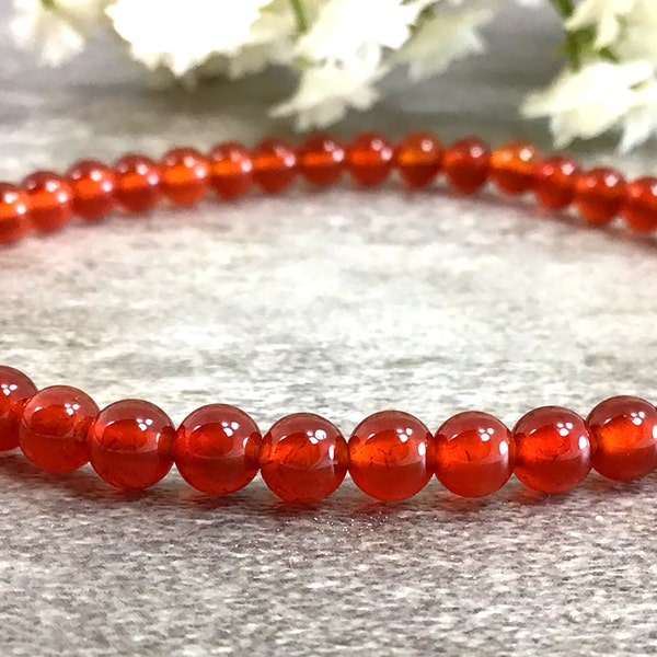 Natural Orange Red Carnelian Bracelet  Genuine Handmade 4mm Round Beads Stretch Bracelet For Women And Men
