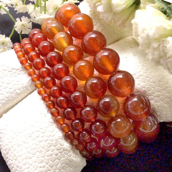 Natural Orange Red Carnelian Beaded Bracelet Handmade Stretch String Gemstone Bracelet 4mm 6mm 8mm 10mm 12mm Holiday Gift For Her