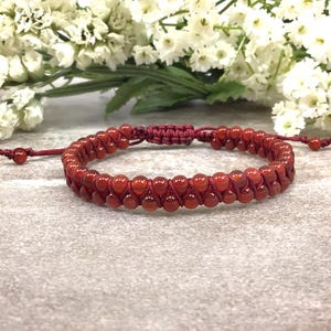 Natural Red Carnelian Macrame Double Layer Bracelet  Handmade 4mm Gemstone Bracelet Charka Anxiety Relief Spiritual Protection Bracelet