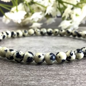 Natural Dalmatian Jasper Beaded Bracelet Handmade 4mm Stretch Healing Crystal Elastic Bracelet Anxiety Relief Protection Gift For Men Women