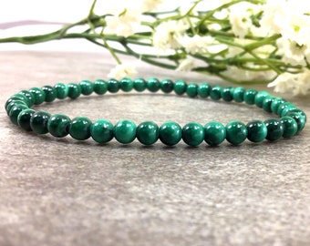 4mm Green Malachite Bracelet, Natural Malachite Jewelry, Green Malachite Bracelet, Green Gemstone Bracelet, Healing Gemstone Bracelet