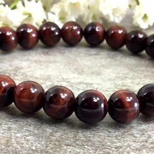 8mm Red Tigers Eye Bracelet, TigerEye Bracelet, Stretchy String Bracelet,Anxiety relief healing protection calming balancing bracelet women