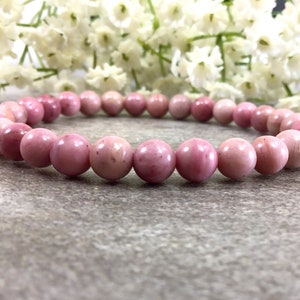 6mm Natural Pink Rhodonite Bracelet Handmade Stretch Rhodonite Beads Jewelry Healing Calming Balancing Anxiety Bracelet Gift For Women