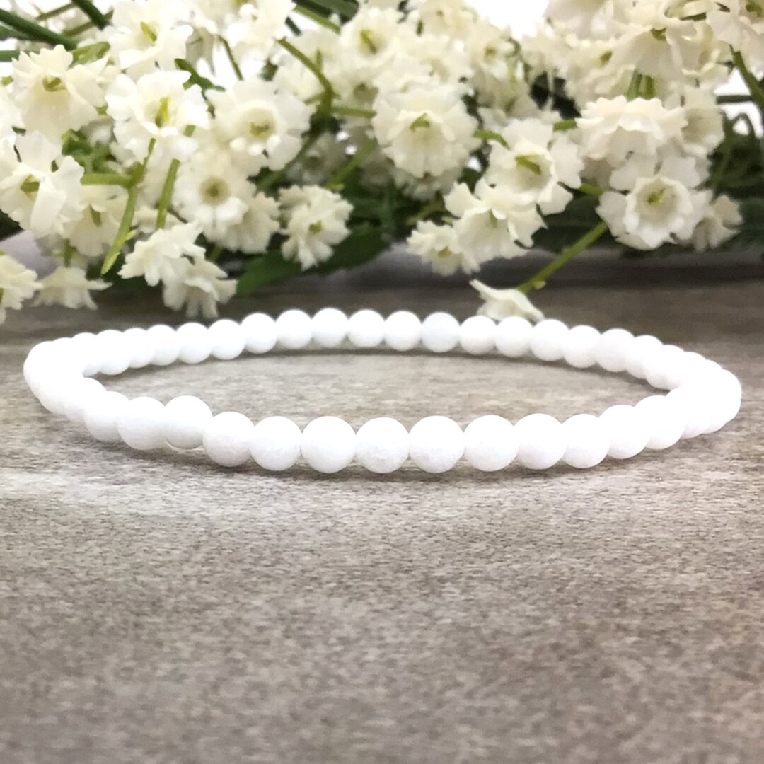 4mm Natural White Marble Bracelet Healing Gemstone Beaded Etsy