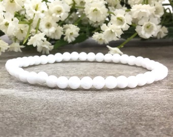 4mm Natural White Marble Bracelet, Healing Gemstone Beaded Stackable Bracelet, Unisex Marble Bracelets,Stretchy Bracelet,Protection Bracelet