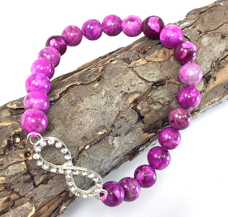 Healing anxiety relief spiritual balancing calming stretchy gift for women Purple Sugilite Beaded Bracelet with infinity pendant