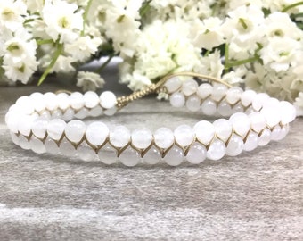 Macrame Natural Jade Bracelet, White Crystal, Spiritual Protection