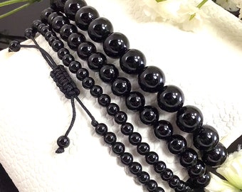 Macrame Black Onyx Bracelet - Adjustable Gemstone Yoga Bracelet