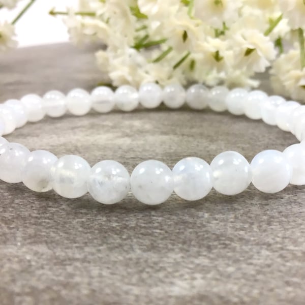 6mm Natural White Moonstone Bead Bracelet,Healing Crystals Bracelet, Anxiety relief protection balancing stretchy bracelet for women and men