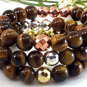 Brown Tigers Eye beaded bracelet, TigerEye Crystal charka anxiety relief spiritual healing protection calming balancing bracelet