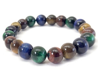 Multicolor Tigers Eye Bracelet 10mm, Healing Anxiety Relief