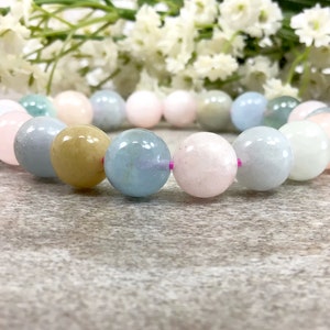10mm Natural Morganite Bracelet, Natural Multi-Color Morganite Stretchy Bracelet Positive Energy Bracelet, Anxiety relief healing protection