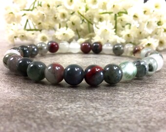 6mm African Bloodstone Bracelet, Stretchy Gemstone Jewelry