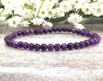 4mm Purple Tiger's Eye Bracelet Stretchy Healing Bracelet