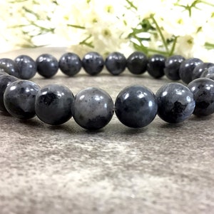 Natural Gray Labradorite Bracelet Handmade 8mm Gemstone Stretch Crystal Bracelet, Gift For Women gift for Men