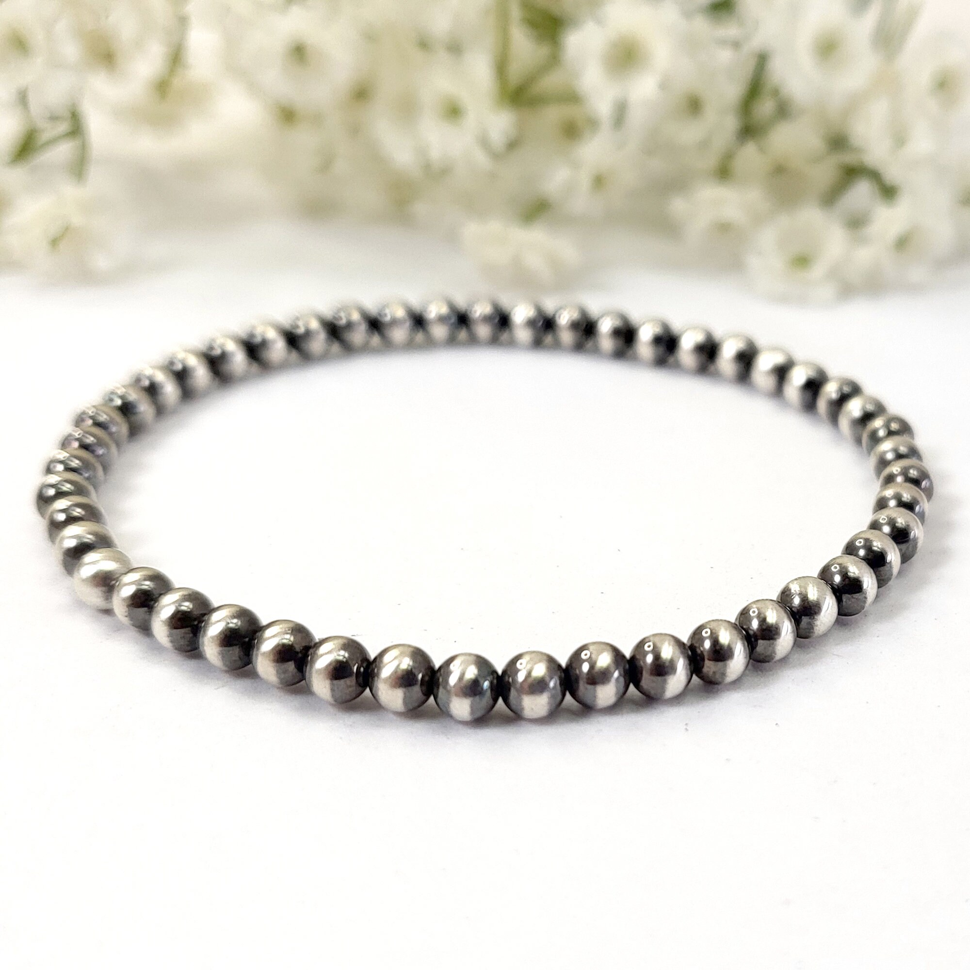 Oxidized Desert Pearl Bracelet, .925 Sterling Silver 4mm Beads - Etsy