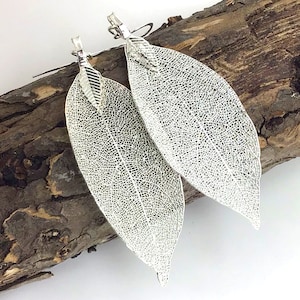 Genuine Leaf Earrings Real Leaf Earrings Dipped Leaves Jewelry Silver Leaf Earrings, Drop Dangle Earrings, Wedding Earrings, Bridal gift