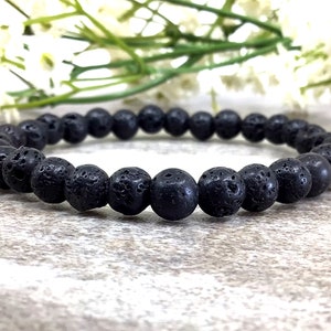 6mm Black Lava Stone Bracelet, Lava Diffuser Bracelet, Lava Beads Bracelet, Healing Protection Stretchy Bracelet Gift For Women And Men