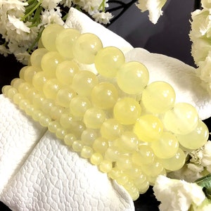 Genuine Yellow Jade Gemstone Bracelet, Handmade Round Beads Stretchy Bracelets, 4mm 6mm 8mm 10mm 12mm Summer Jewelry