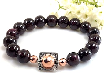 Dark Red Garnet Beaded Bracelet, Healing Crystal Jewelry
