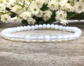 4mm White Jade Bracelet, Healing Protection Stretchy Bracelet