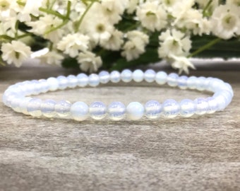 4mm White Jade Bracelet, White Jade Bracelets for Women, Clear Jade Bracelet for Men, Stretchy Bracelet, Healing Protection Bracelet Gift