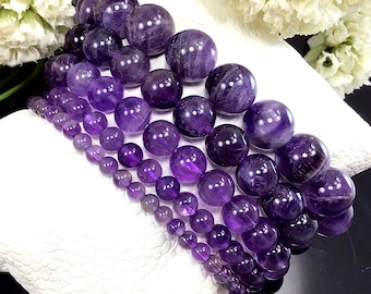 Natural Purple Amethyst Bracelet, February Birthstone Bracelet, Amethyst Jewelry, Healing Crystal Elastic Bracelet, 4mm 6mm 8mm 10mm 12mm