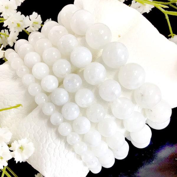 Natural White Moonstone Beaded Bracelet Handmade Stretch Crystals Bracelet 4mm 6mm 8mm 10mm 12mm