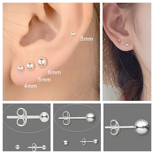 Ball Stud Earrings Sterling Silver Earrings Simple Earrings Bridesmaid Gift High Polished Post 3mm, 4mm, 5mm, 6mm 925 Pair