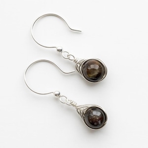 Tigereye Wire Wrapped Earrings Tiger&#39;s Eye Sterling Silver or 14k Gold filled Healing Stone Dangle Birthday Gift For Her