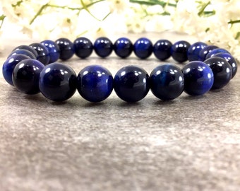 8mm Navy Blue Tiger's Eye Bracelet, Healing Stone