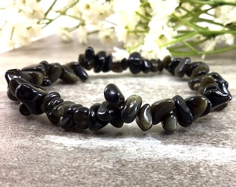 Obsidian Chips Bracelet, Healing Crystal Gemstone Bracelet, Stretchy Bracelet, Energy Protection Bracelet gift for Men and Women