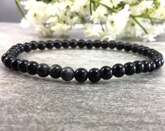 4mm Obsidian Bracelet, Healing Crystal Gemstone Bracelet, Stretchy Bracelet, Energy Protection Bracelet gift for Men and Women,Reiki Jewelry