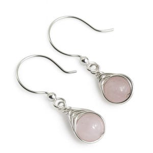 Natural Pink Rose Quartz Earrings Sterling Silver 14k Gold filled Wire Wrapped earring Healing Stone Dangle Birthday Gift Mom Gift