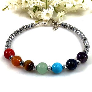 7 Chakra Bracelet, Chakra gemstone, chakra stones, Healing anxiety relief protection calming balancing bracelet gift
